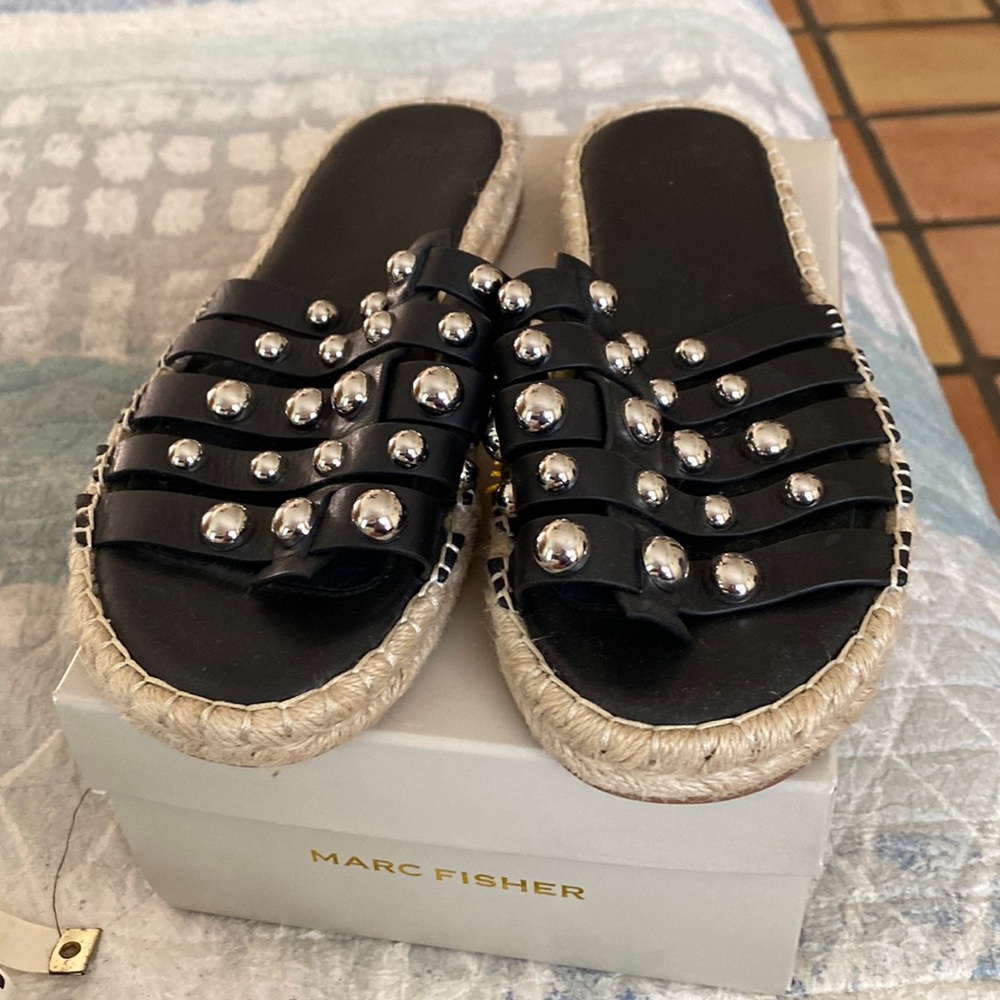 Marc Fisher Black Silver Studded Sandals Size 9.5